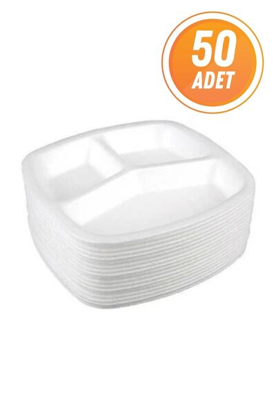 Eliz Party 3 Gözlü Köpük Tabak Tabldot 50 Adet