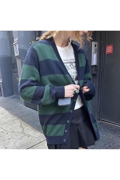 Touz Ζακέτα με φερμουάρ Blunt Blunt Πράσινη Μαύρη Ριγέ Oversize