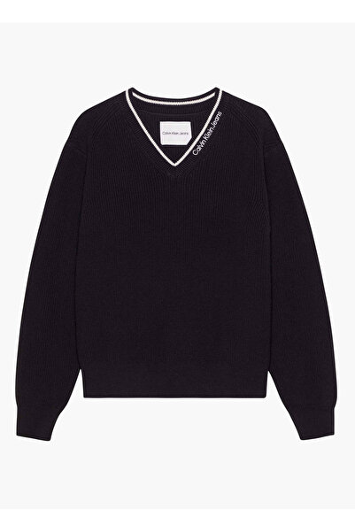 Calvin Klein V Yaka Normal Düz Siyah Erkek Kazak IB0IB01869BEH