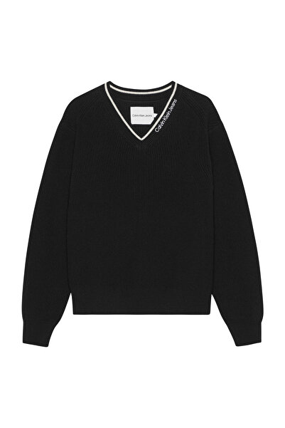 Calvin Klein V Yaka Normal Düz Siyah Erkek Kazak IB0IB01869BEH