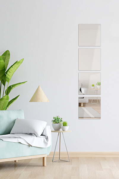 ALİN DİZAYN Ayna | Düz Ayna | 4'lü Takım Kare Ayna | 20cm x 20cm