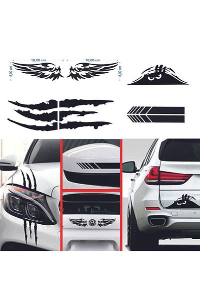 Bay S PLUS Auto Sticker Mega 4 Pack Rearview, Wing, Monster Claw, Luggage Sticker