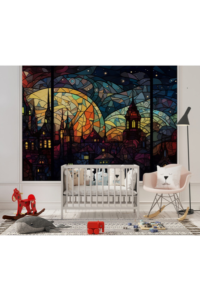 LOTUS AURA Vitray Görünümlü Şehir Manzarası, Cadılar Bayramı Temalı Halloween Duvar Posteri