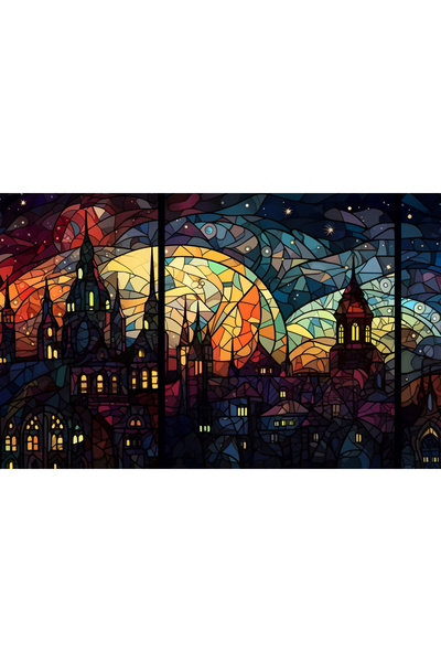 LOTUS AURA Vitray Görünümlü Şehir Manzarası, Cadılar Bayramı Temalı Halloween Duvar Posteri