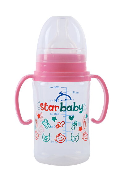 Star Baby Geniş Ağızlı Kulplu PP Biberon 250 ml Pembe