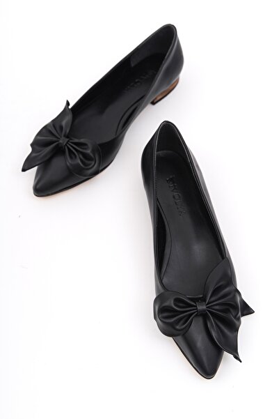 DİVOLYA Amara Μαύρο Φιόγκο Κοντό Τακούνι (1,5 cm) Μυτερές Μπαλαρίνες Casual