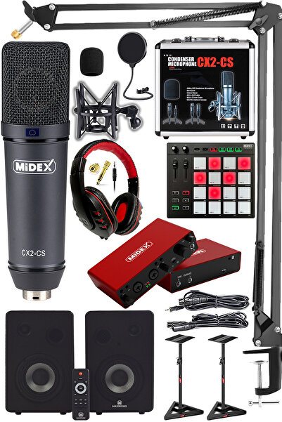 Midex Wizard Paket-5 Stüdyo Ekipmanları Seti (Monitör Mikrofon Ses Kartı Kulaklık Midi Pad )