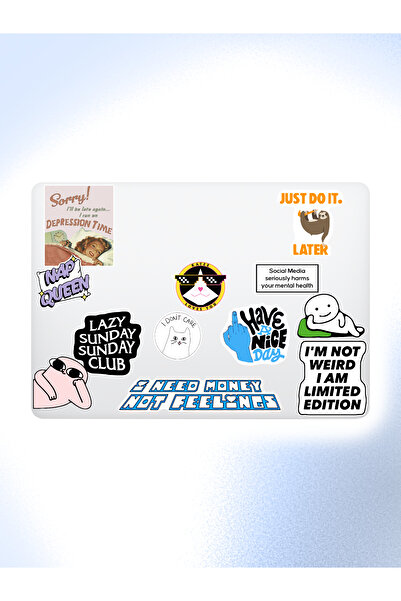Katze Stickers Work Lazy Mental Temalı Bilgisayar Laptop Defter Tablet Valiz ...