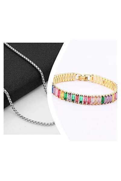 Everglow Jewelry طقم قلادة وسوار من الفولاذ المحبوك باللون الرمادي الفاخر للج...