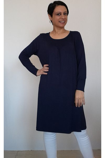 Mertcan Butik Dark blue front and back cutout drawstring combed cotton viscose tunic from the robo