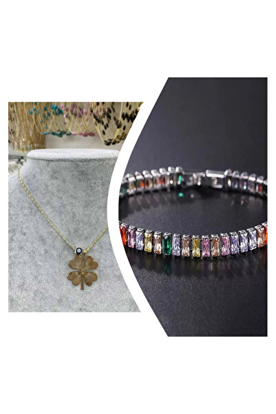 Everglow Jewelry مجموعة سوار قلادة البرسيم على شكل عين الشر