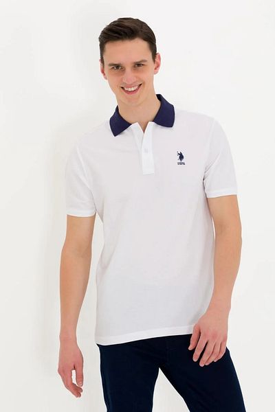 U.S. Polo Assn. Λευκό ανδρικό μπλουζάκι πόλο με λαιμόκοψη