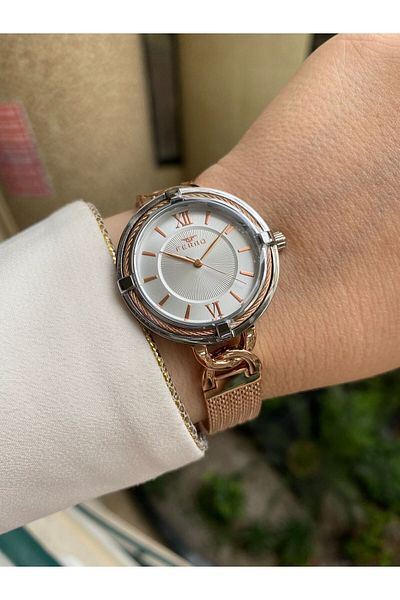 FERRO 34 mm Rose Straw Cord Women's Wrist Watch F21092C-E F21092C-E (with Bracelet Gift)