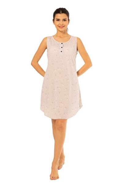 Estiva Düğmeli Yuvarlak Yaka Baskılı Kolsuz Viskon Elbise