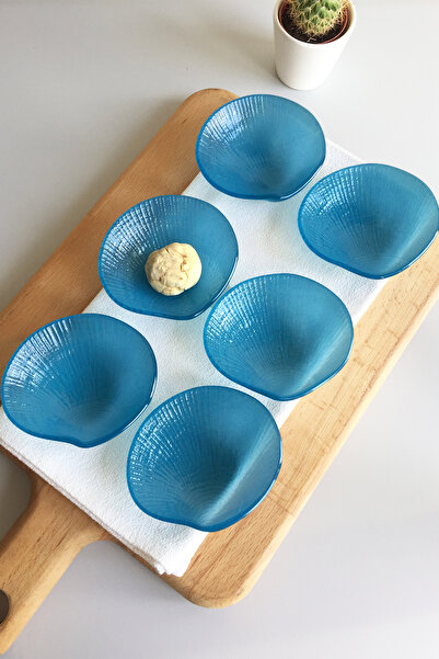 Sunu Mavi Deniz Kabuğu 6'lı Mini Cam Kase-10x9cm