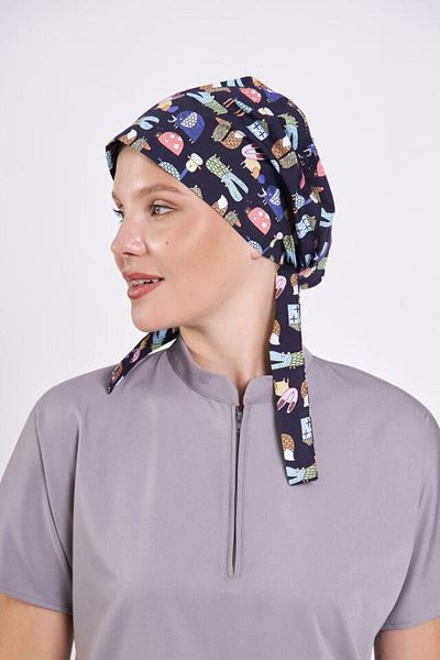 Owlet Medikal Bone Hijab bleumarin cu personaje de desene animate