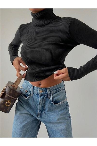 Beybun boutique Pulover cu nervuri jacquard cu gât - Camisole de damă din bumbac