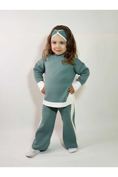 Meriç bebe Set 3 piese tricotaje mentă și tunică cu bandă