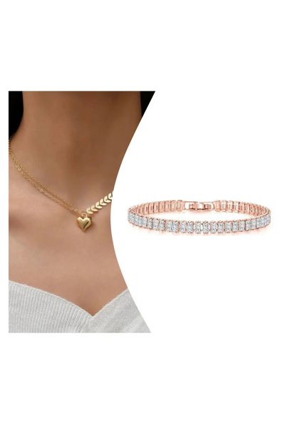 Everglow Jewelry Kadın Yaprak Ve Ince Zincir Temalı Kalpli Kolye & Bileklik Set