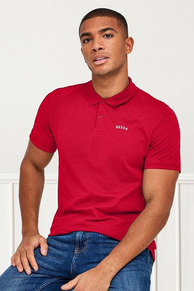 BESSA Men's Red Pocketless Polo Collar Bessa Printed Cotton T-Shirt