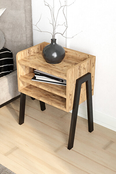 AVVİO Armoni Ahşap Iki Raflı Komodin Metal Ayaklı