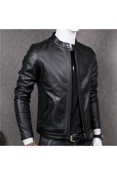 Derimont's Genuine Leather Black Ingliz Collar Sports Men's Leather Jacket