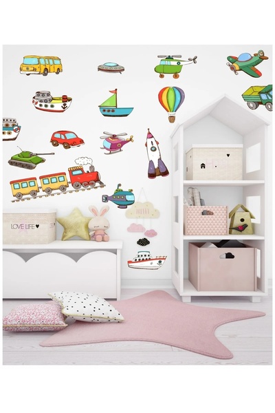 LİPYOS Αυτοκόλλητο τοίχου για παιδιά και βρεφικό δωμάτιο - Τρένα πλοίων με ελ...