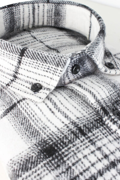 Varetta Men's White Thick Winter Classic Wide Cut Lumberjack Shirt with Pockets