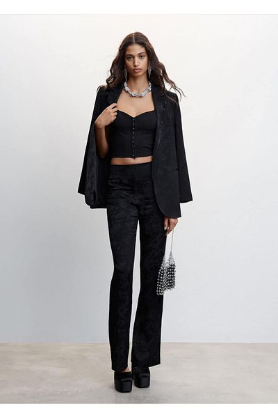 MANGO Woman Flowy Jacquard Trousers