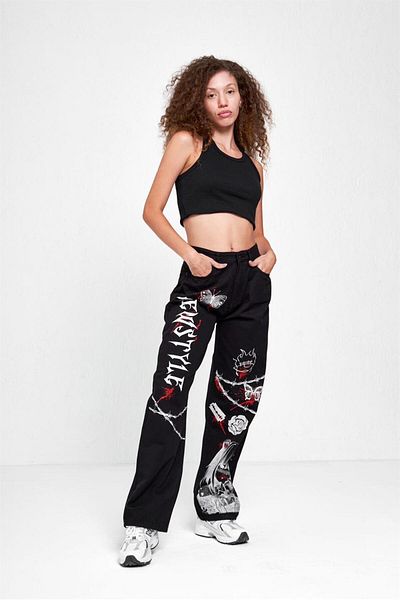 Touz Y2K Newstyle Printed - Blunt Flat Wide Leg Jeans