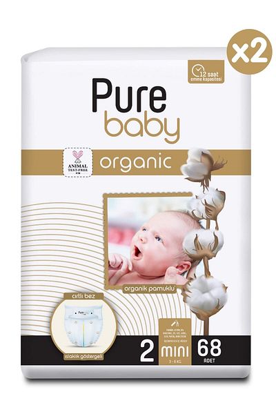 Pure Baby قماش فيلكرو من القطن العضوي 2 عبوة مقاس 2 صغير 136 قطعة