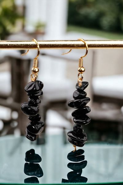 NBS Beautiful Naturel Stones Obsidian Natural Stone Earrings ( Protective Stone ) 1 pair shipped