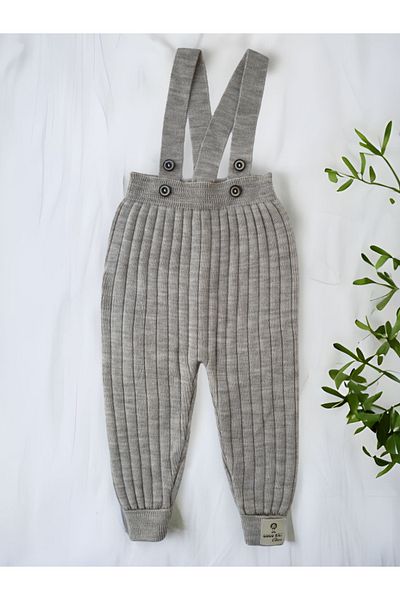 Asya Bebe Hanging Buttoned Baby Kids Knitwear Leggings Salopet Stone Color