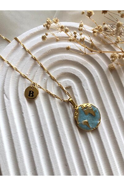 takıcım design DÜNYA TURKUAZ B HARFLİ KOLYE