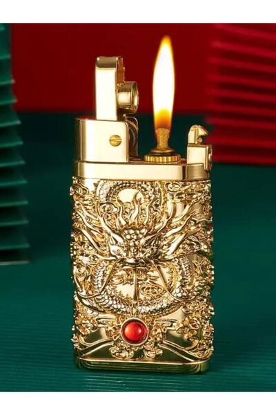 HK GİFT SHOP Ejderha Yeniden Kullanılabilir Antika Yumuşak Alev Çakmak Yakıt Deposu Metal Taşlama Çarkı Gazyağı