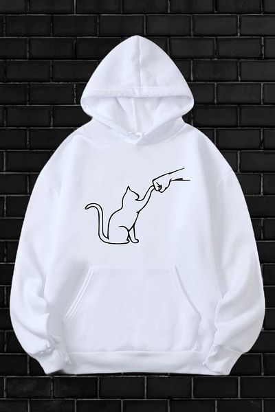 AMMA Φούτερ με κουκούλα Unisex Cat Printed Oversize Φούτερ με κουκούλα