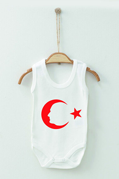 ADABEBEK 100% Cotton Organic Crescent Star Patterned Strappy Bodysuit Baby Bodysuit