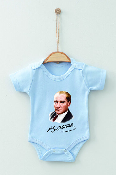 ADABEBEK بدلة أطفال بأكمام قصيرة تحمل توقيع أتاتورك من القطن العضوي بنسبة 100%