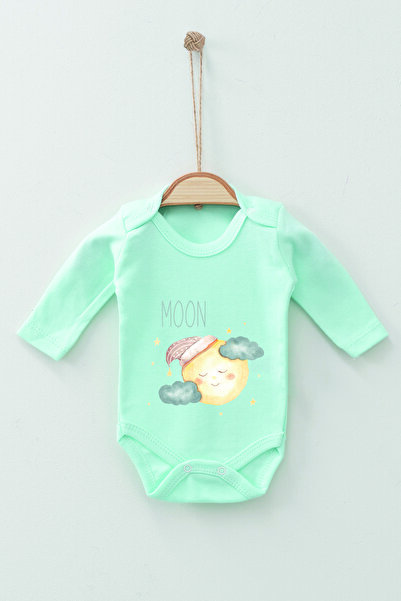 ADABEBEK 100% Cotton Organic Moon Long Sleeve Bodysuit Baby Bodysuit