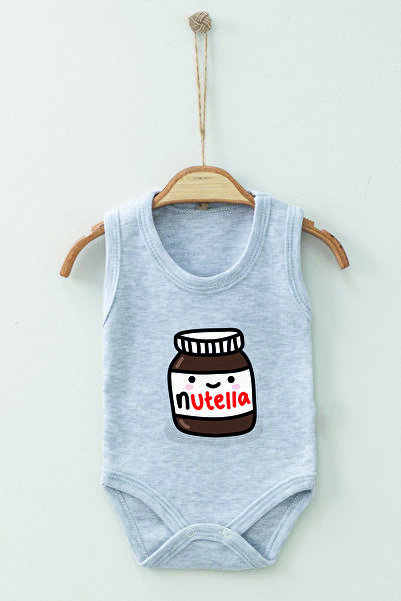 ADABEBEK %100 Pamuk Organik Nutella Desenli Askılı Body Badi Bebek Zıbın