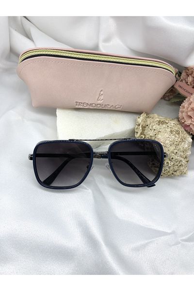 Di Caprio Remma Silver Detailed Retro Navy Blue Women's Sunglasses