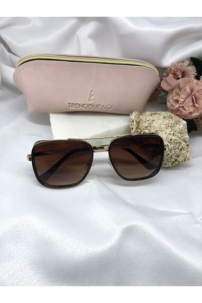 Di Caprio Remma Gold Retro Brown Women's Sunglasses