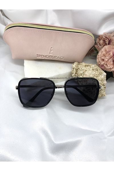 Di Caprio Remma Silver Detailed Retro Black Women's Sunglasses