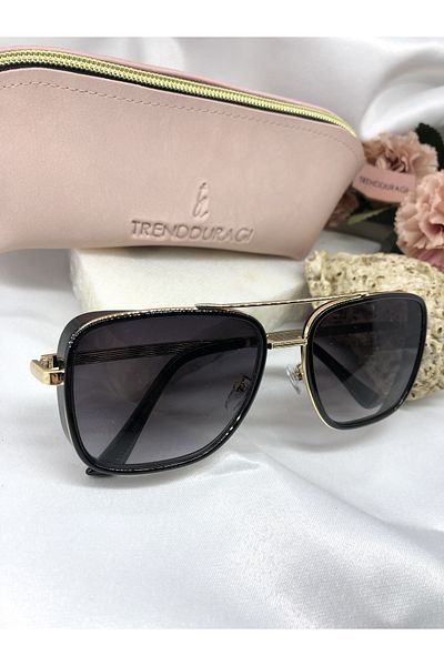 Di Caprio Remma Gold Detailed Retro Black Women's Sunglasses