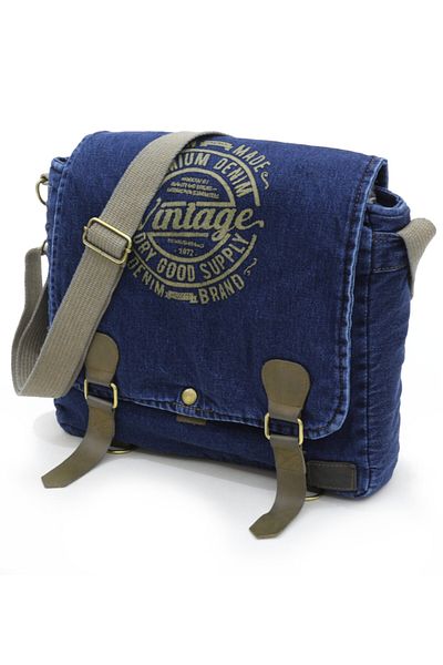 Old Cotton Cargo 8045 Denim Blue Postman Shoulder Canvas Tablet Χαρτοφύλακας Laptop School Τσάντα για σημειωματάριο