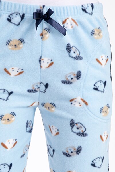 Pemilo Kadın 450-11 Köpek Desenli Cepli Polar Tek Alt Mavi