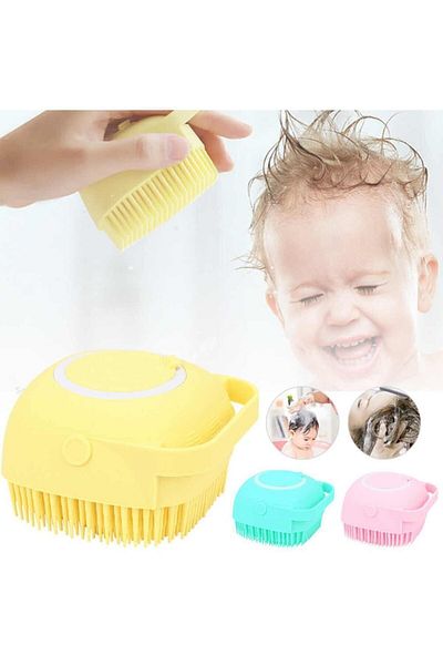 Kitchen Store Silicone Exfoliating Shower Brush with Shampoo Tank Bathroom Shower Pouch Massage Brush with Soap Gel Tank