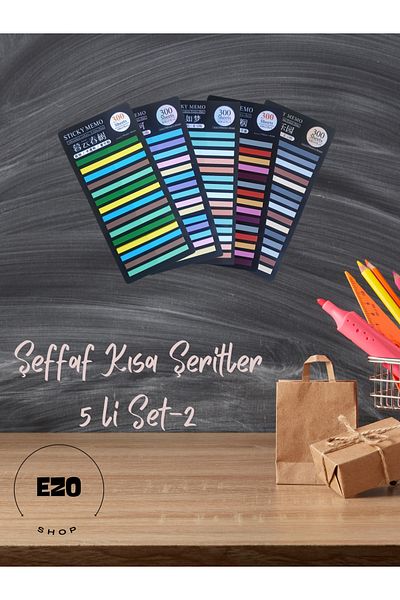 EZOSHOP Transparent Colored Sticky Notes - Adhesive Paper, Short Stripes Label, Set of 5 2