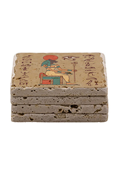 Gri Grafik Design Workshop Egyptian Theme Uv Printed Stone Coasters Set of 4 Mod-1