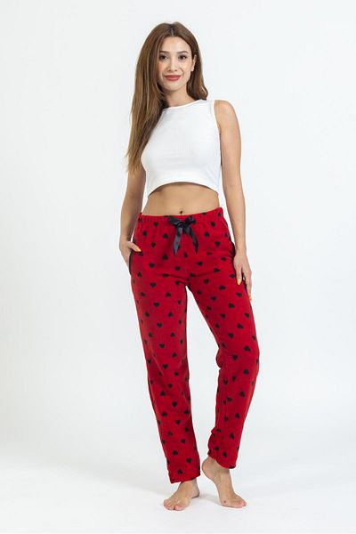Pemilo Women's Heart Patterned Pocket Fleece Single Bottom RED